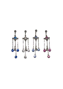 Piercing, köldökékszer, 316L orvosi acél, cirkon kövekkel