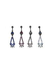 Piercing, köldökékszer, 316L orvosi acél, cirkon kövekkel