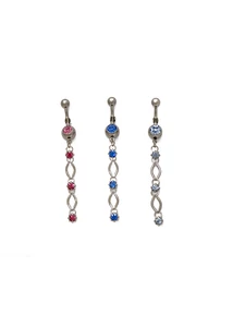 Piercing, köldökékszer, 316L orvosi acél, cirkon kövekkel