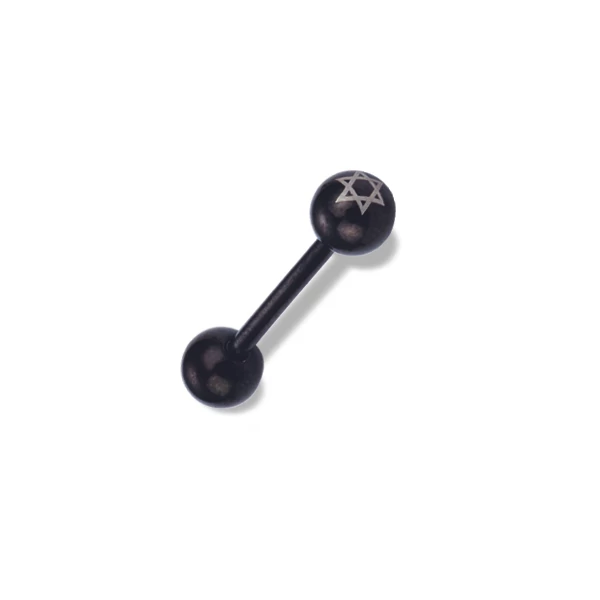 Piercing, Nyelvékszer, fekete PVD, lézer gravírozással