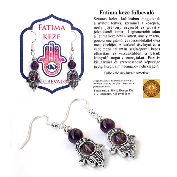 Fatima keze fülbevaló, ametiszt