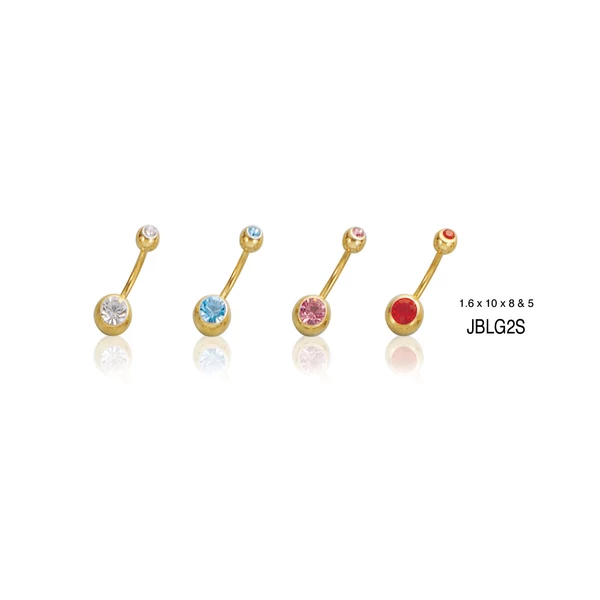 Piercing, Kétköves köldökékszer, arany színű PVD, Aqua