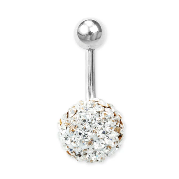 Piercing, Köldökékszer, 1 epoxys, kristályokkal teli gömbbel