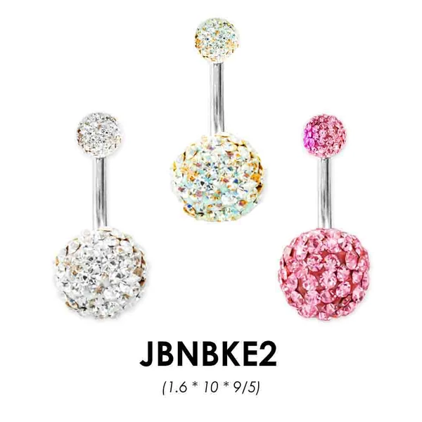 Piercing, Köldökékszer, 2 epoxys, kristályokkal teli gömbbel