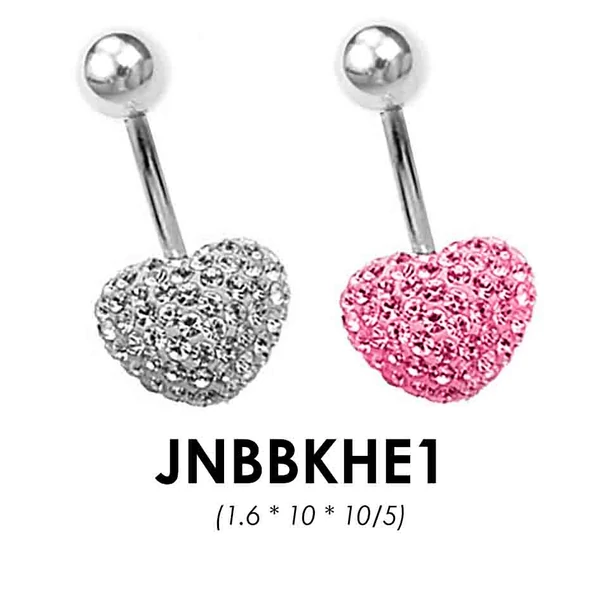 Piercing, Köldökékszer, 1 epoxys, kristályokkal teli szívvel