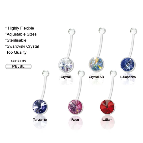 Piercing, Köldökékszer, steril teflon szárral, Swarovski kristállyal