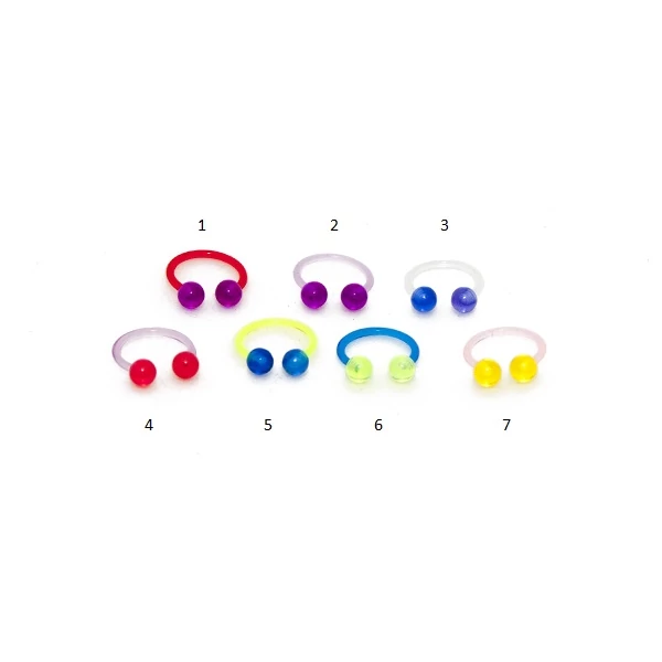 Piercing, patkó formájú ékszer, UV fényben világító